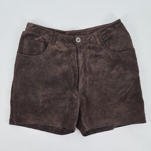 Vintage dark brown suede leather high waisted Western Boho Festival Shorts